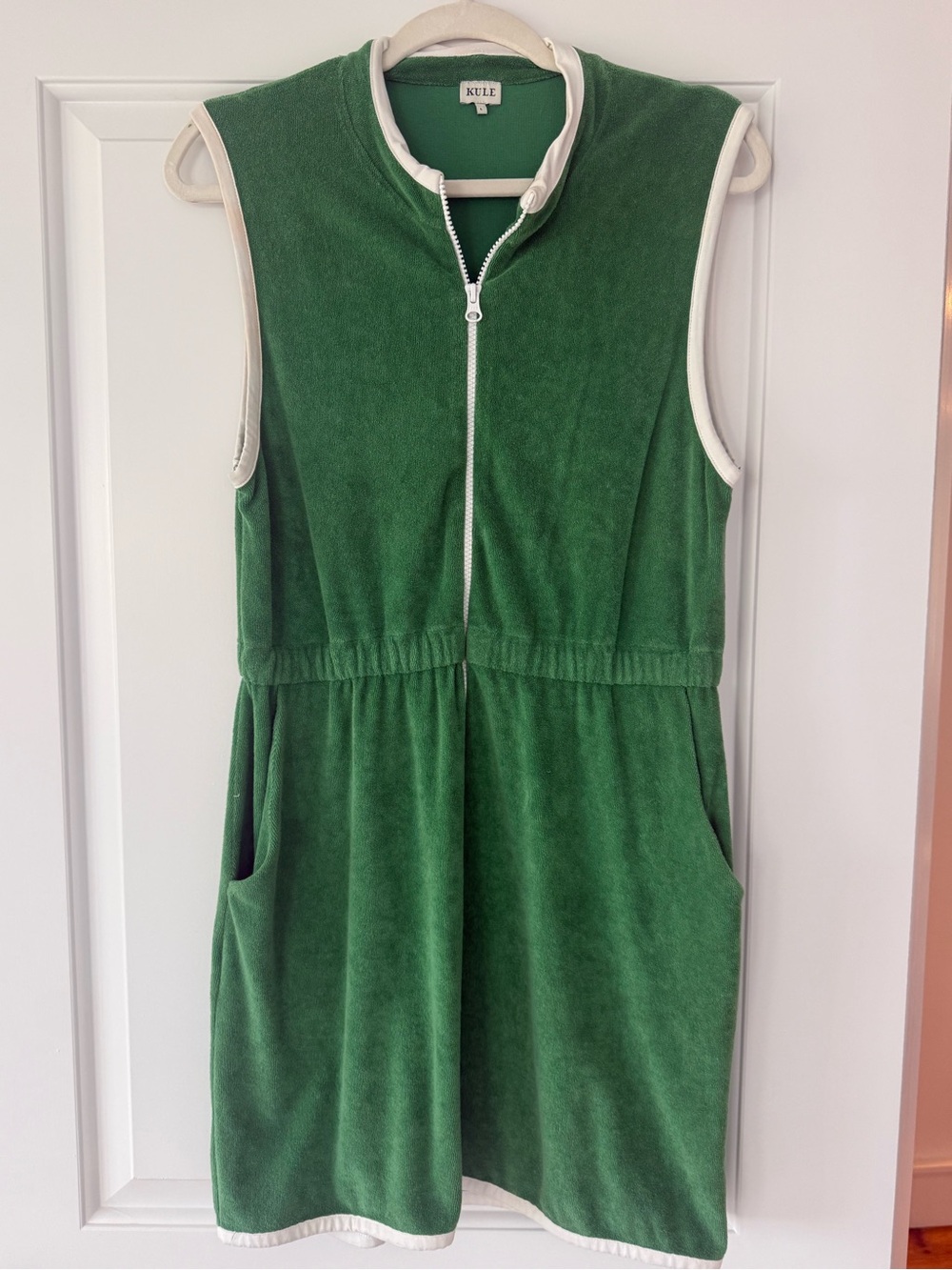 KULE Forest Green Sleeveless Terry Zip Front Dress